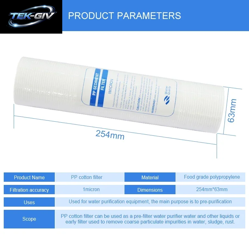 Wasserreiniger 10 Zoll 2/4/6 Stück 1 Mikron Sedimentwasserfilterkartusche PP Baumwollfilter Wasserfiltersystem