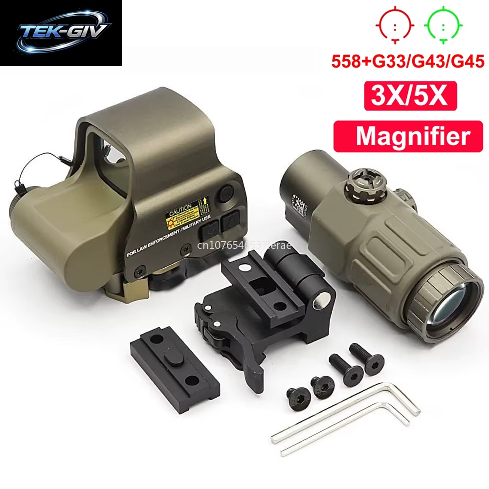EOTECH 558 Holografisches Kollimator-Rotpunktvisier G43/G33 3X G45 5X Vergrößerungsglas Airsoft Jagdausrüstung Mit 20Mm Schienenmontage & Qd-Hebel