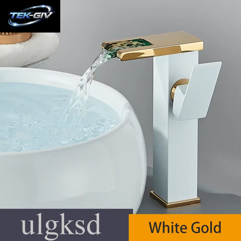 ULGKSD Waschbecken-Wasserhähne, Kalt Und Warm, Hydroelektrischer Led-Waschtischarmatur, Deckmontage, Wasserfall-Mischbatterie, Küche, Dual-Use-Wasserhahn, Kran