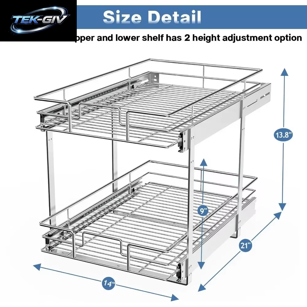 2-Stufiger Individueller Ausziehbarer Schrank-Organizer, 35,6 Cm B X 21 Zoll T, Verschiebbare Regale Für Die Küchenaufbewahrung
