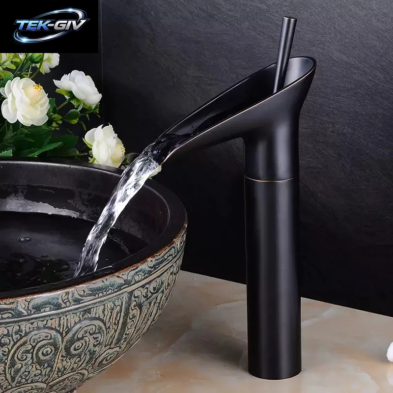 Badezimmerarmatur Einhand-Wasserfall-Waschtischarmatur Messing Antik Warm- Und Kaltwasser Badezimmer-Waschtischmischer Weinglas-Stil Armaturen