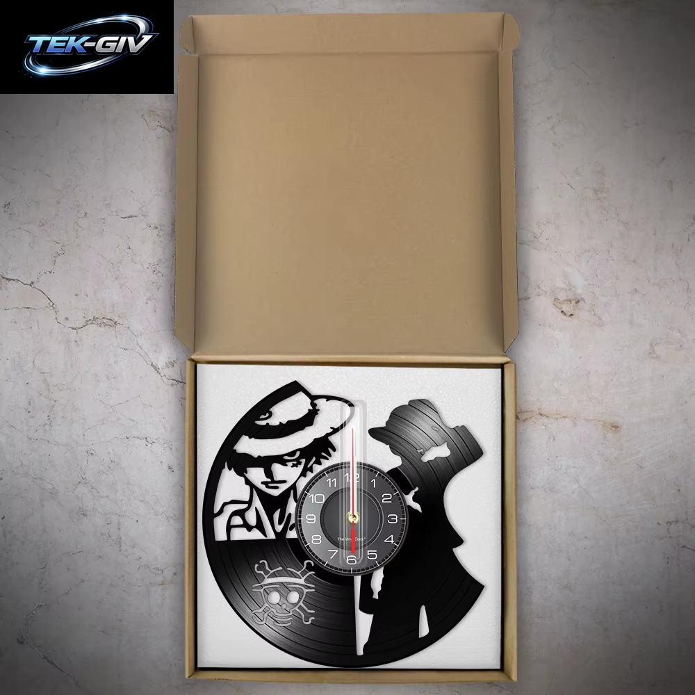 Captain Luffy Cartoon Schallplatte Wanduhr Strohhut Strohhut Pirat Silent Retro Musikalbum Wandkunst Dekorative Wanduhr