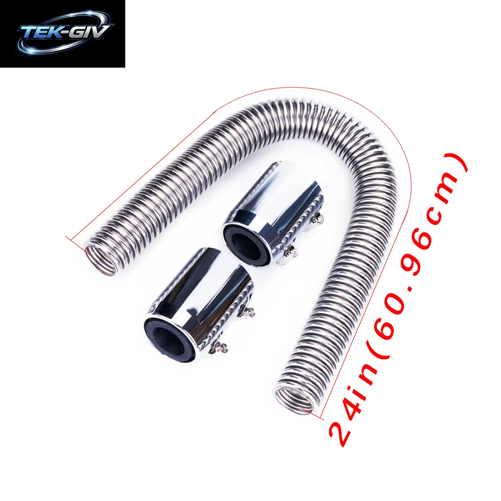 24 "(61Cm) Edelstahl Kühler Schlauch Flexible Kühlmittel Wasser Schlauch Kit Mit 2 Chrome Caps Universal