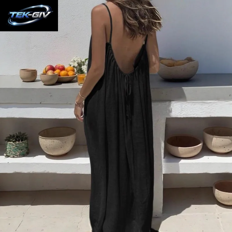 2026 Locker Sitzendes Spaghettiträgerkleid Für Damen – Lässiges Sommerkleid Für Zuhause, Einfarbig, Für Den Urlaub, Coole Homewear