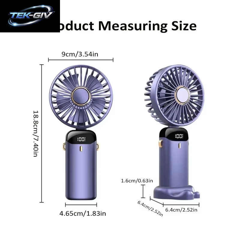 Tragbarer Mini-Handventilator, Faltbar, Zum Aufhängen Am Hals, 5 Geschwindigkeiten, Wiederaufladbarer Usb-Ventilator Mit Telefonständer Und Bildschirm, 1800 Mah