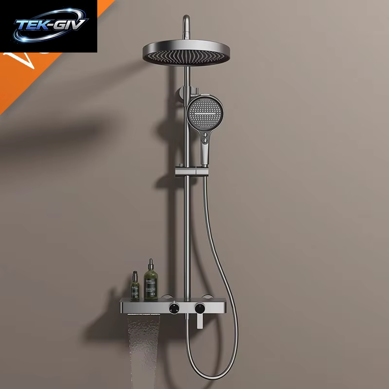 VGX Gold Duschsystem Set Badezimmer Duscharmatur Set 3-Wege Regenduschset Duschmischer Kran Mit Handbrause Set Grau