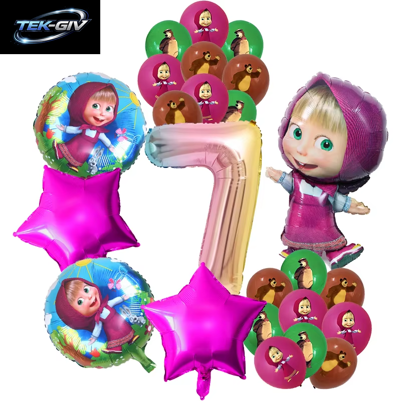 Mascha Und Der Bär Geburtstagsparty Deko-Set: Neue Ballons & Einweggeschirr Für Kinder-Events, Hintergrund & Banner