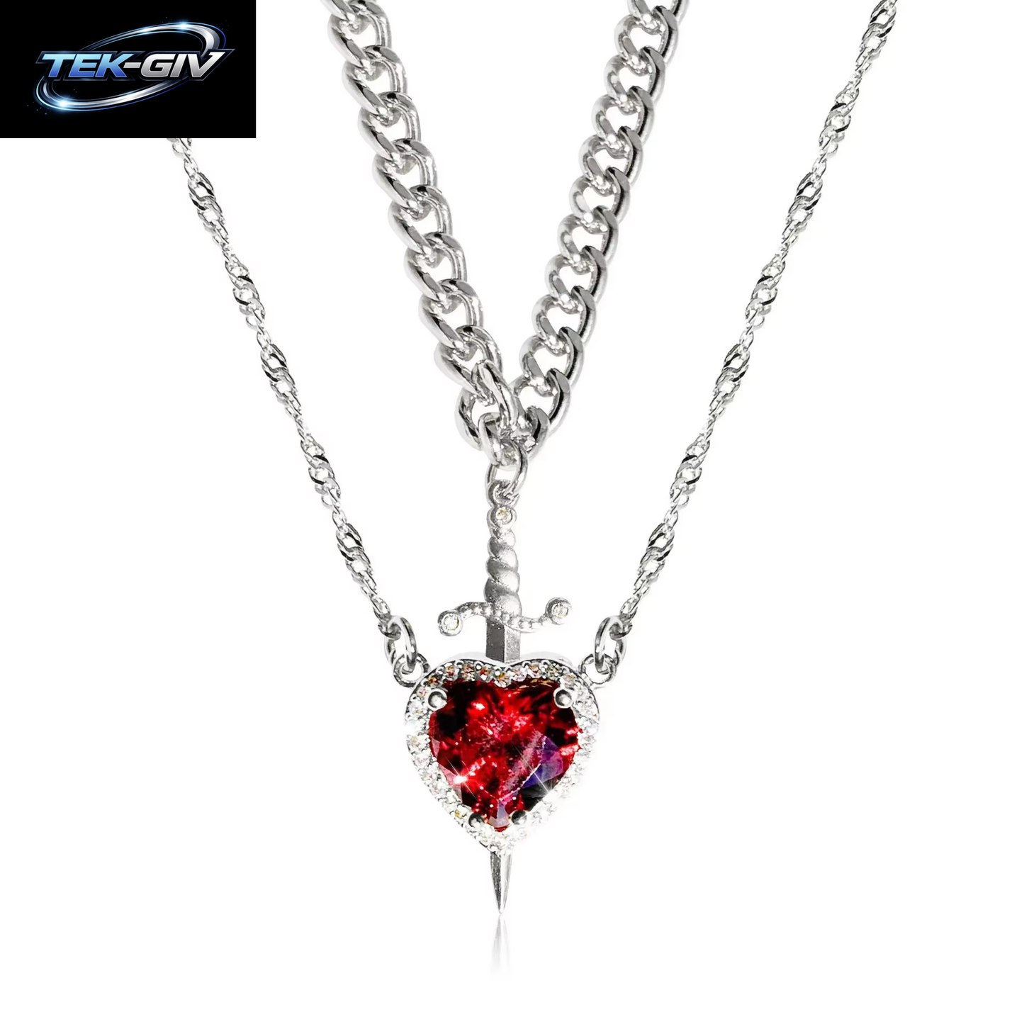 Herz Schwert Paar Halskette Romantische Valentinstag Geschenk Schmuck Sterling Silber Passendes Set Für Frauen Männer