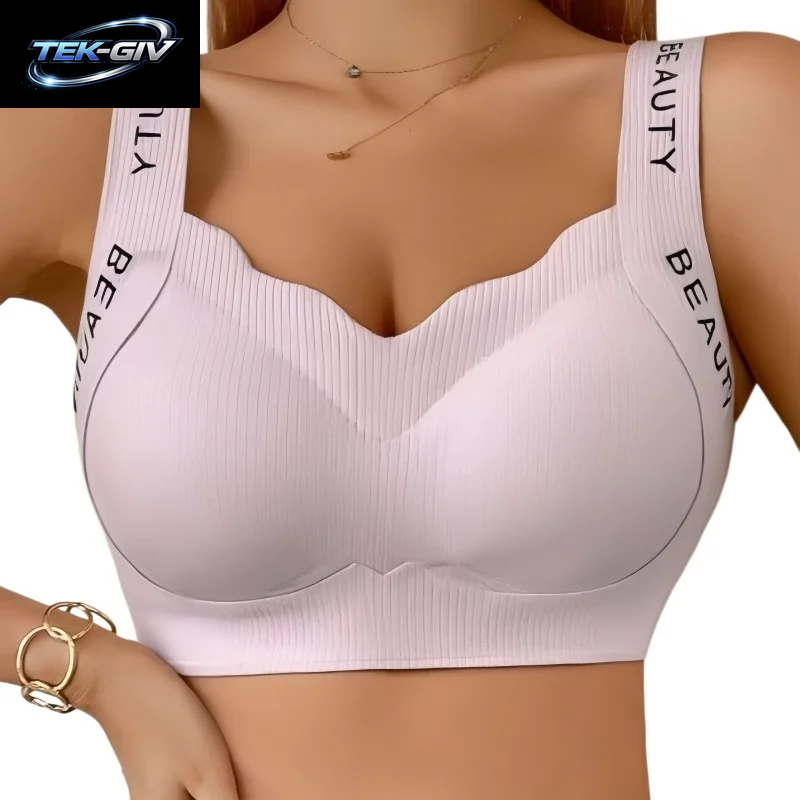 Gerippte Push-Up-Bhs, Kabelloser BH, Nahtlose Damenunterwäsche, Übergröße, Wellenausschnitt, Breiter Träger, Sexy Dessous, M-3XL