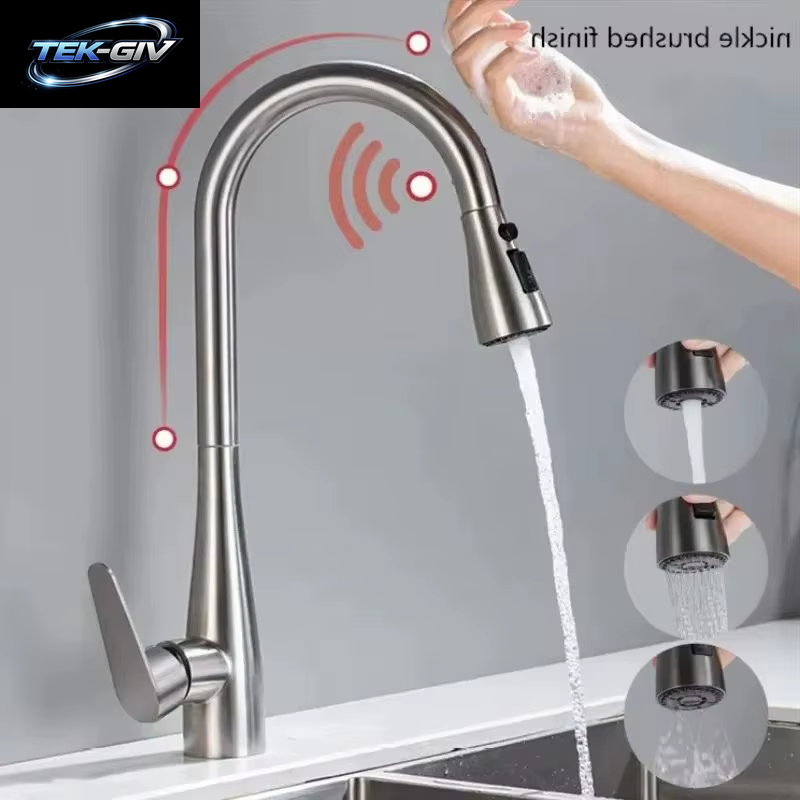 GEGVE Smart Touch Küchenarmaturen Aus Edelstahl 304, Abnehmbarer Sensor, Waschbecken-Wasserhahn, Teil, Mischbatterie, Israelischer Küchenarmatur, Gebürstet