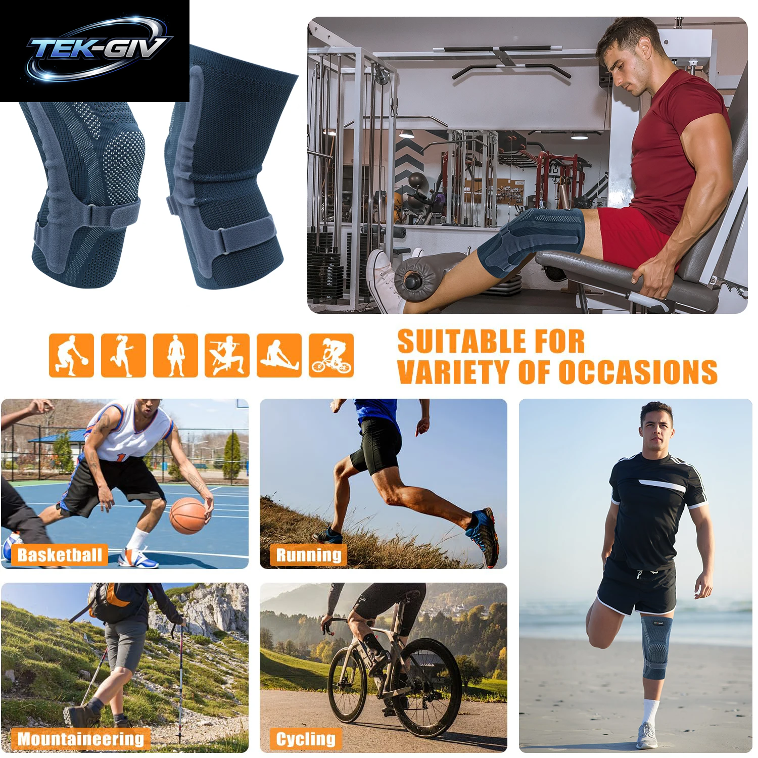 NEENCA Kniebandage Mit Patella-Pad Und Seitenstabilisatoren, Knie-Kompressionsmanschettenunterstützung Für Damen Und Herren ACL/PCL, Laufsport