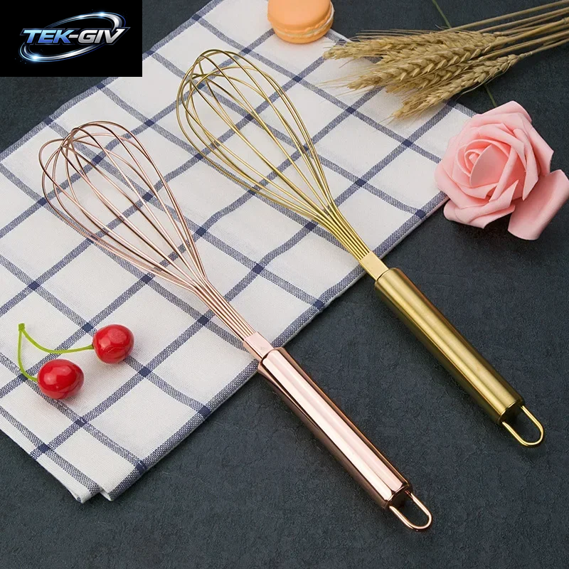 1Pcs Gold Edelstahl Schneebesen Hand Schneebesen Ei Mischer Backen Kuchen Werkzeug Backen Set Home Egg Werkzeuge Küche Zubehör F