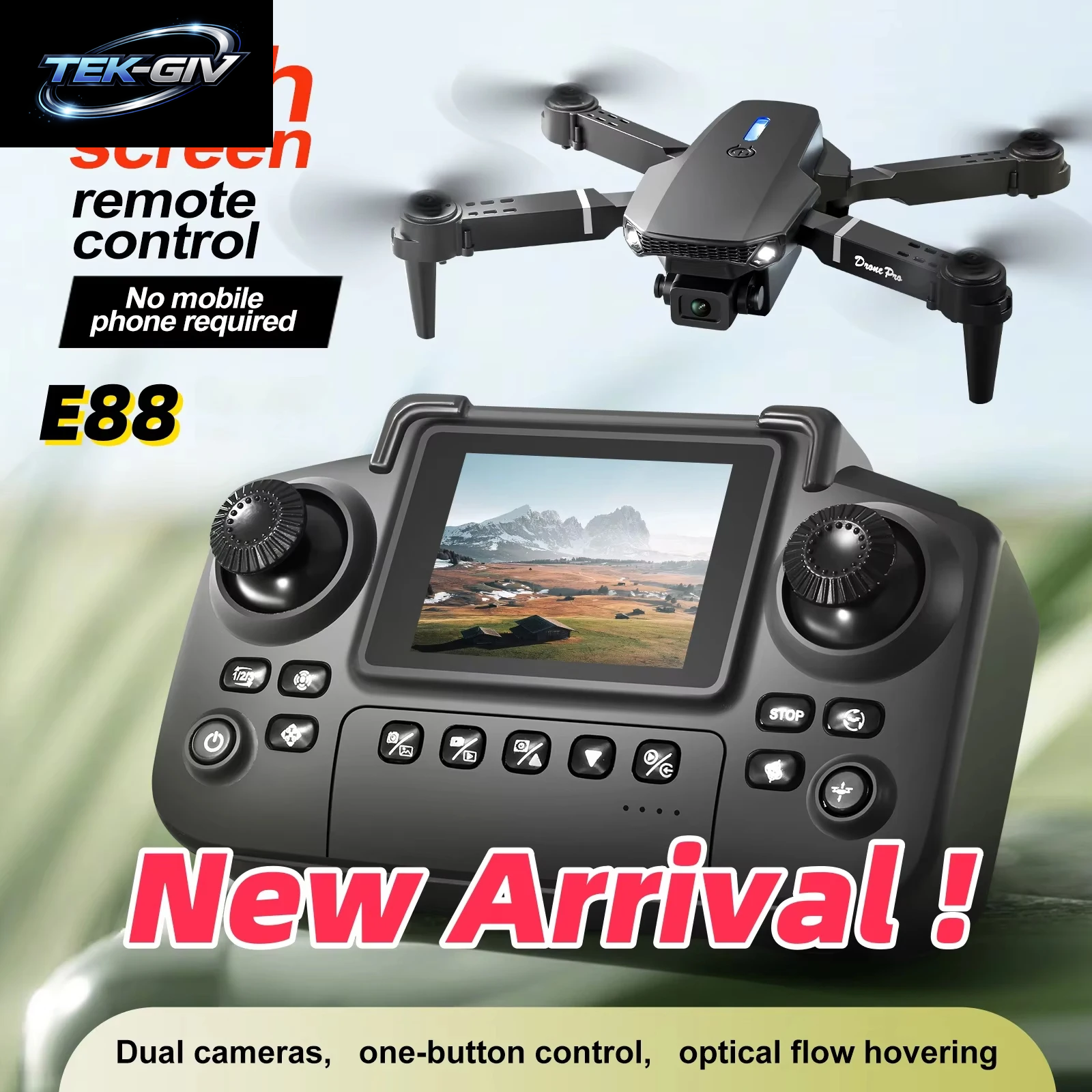 Neue Verbesserte E88 Drohne Mit Fernbedienung Mit Bildschirm, Dual-Kamera, Optische Flusslokalisierung, 2,4G RC Quadcopter, Ein-Knopf-Start Drohne