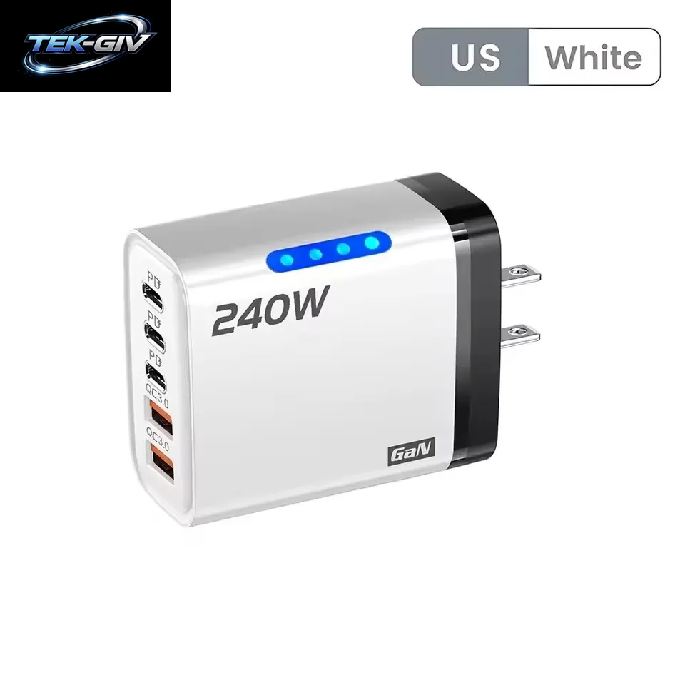 240W Gan-Schnellladegerät Mit Led-Licht 5-In-1 2Usb+3Type-C Multi-Port-Handy-Ladegerät Für Iphone 15-17 Serie Samsung Huawei Xiaomi 15