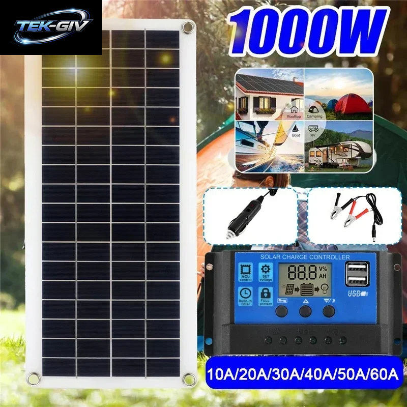 1000W Solarpanel 12V Solarzelle Mit 60A 100A Controller Solarladung Für Telefon RV Auto MP3 PAD Ladegerät Outdoor Batterieversorgung