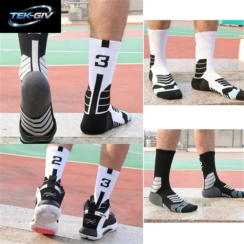 Hochwertige Elite-Basketballsocken Kompressionssocken Für Herren Mit Nummerierung Erwachsene Frottee-Sohle Outdoor-Sportsocken Unisex