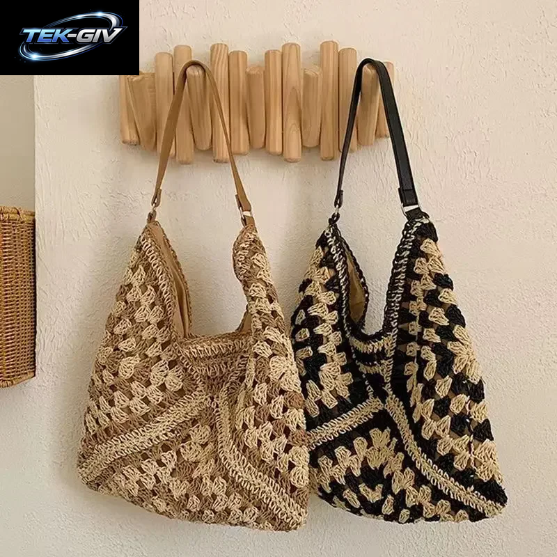 Beliebte Damen-Umhängetasche Aus Gewebtem Stroh, Mittelgroße Handtasche Mit Griff Für Strandurlaub, Große Kapazität, Strandtaschen