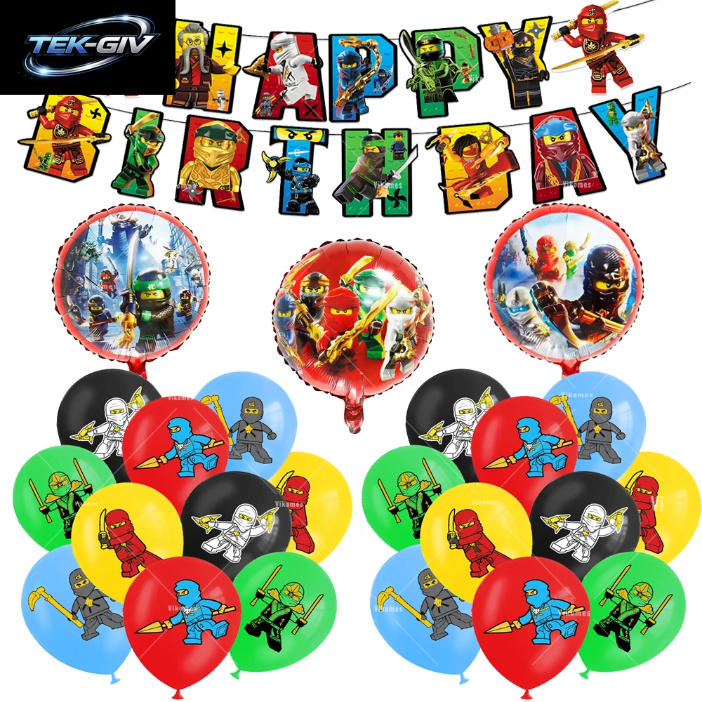 Ninjaed Go Thema Luftballons Geburtstag Party Dekoration Lieferungen Baby Dusche Legoed Latex Ballon Hintergrund Banner Kuchen Topper Jungen