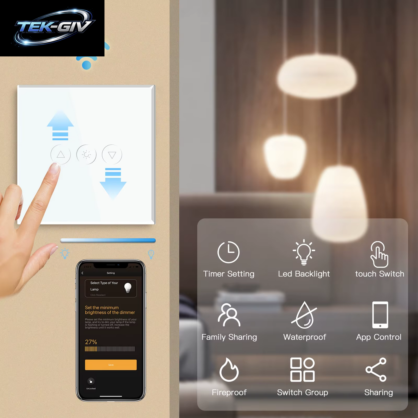BSEED Wifi Dimmer Schalter 1Gang Smart Touch Schalter up down Tuya Smart Leben Alexa App Mit EU Steckdose Typ-C USB Ports