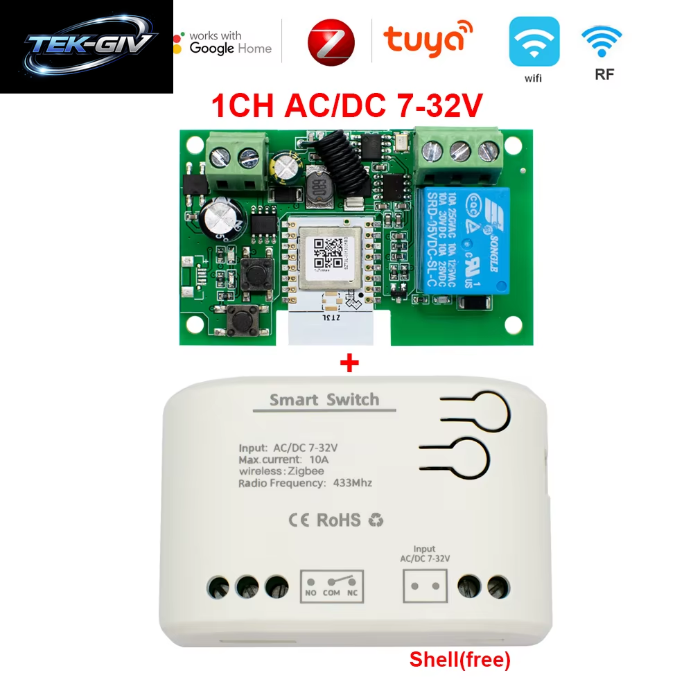 1CH Zigbee Tuya Smart Home Relais Modul 85-250V 220V Relais AC DC 12V 24V 7-32V Funktioniert Alexa Google Assistent Smart Licht Schalter