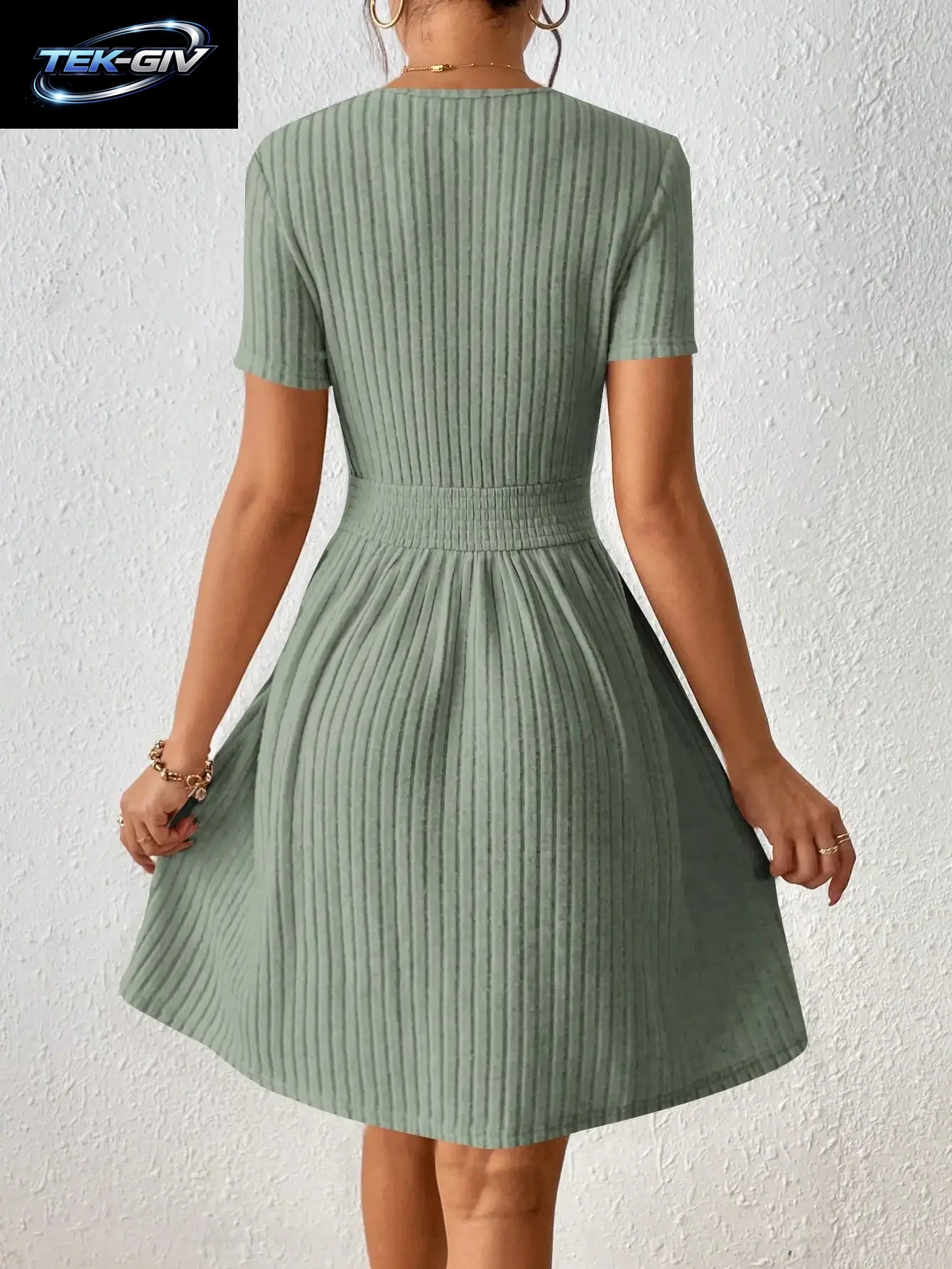 Modisches Lässiges Einfarbiges Geripptes Taille-Kleid Mit A-Linie, Neuerscheinung, Bequeme Elegante Damenkleidung