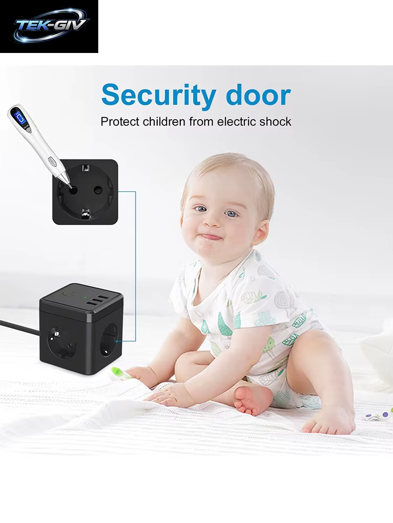 Cube Mehrfachsteckdose Mit Usb-Schnellladeanschluss, 3-Wege-Steckdose Mit Schalter, 2 Euro- Und 1 Schuko-Steckdose Für Zuhause, Schlafzimmer, Büro