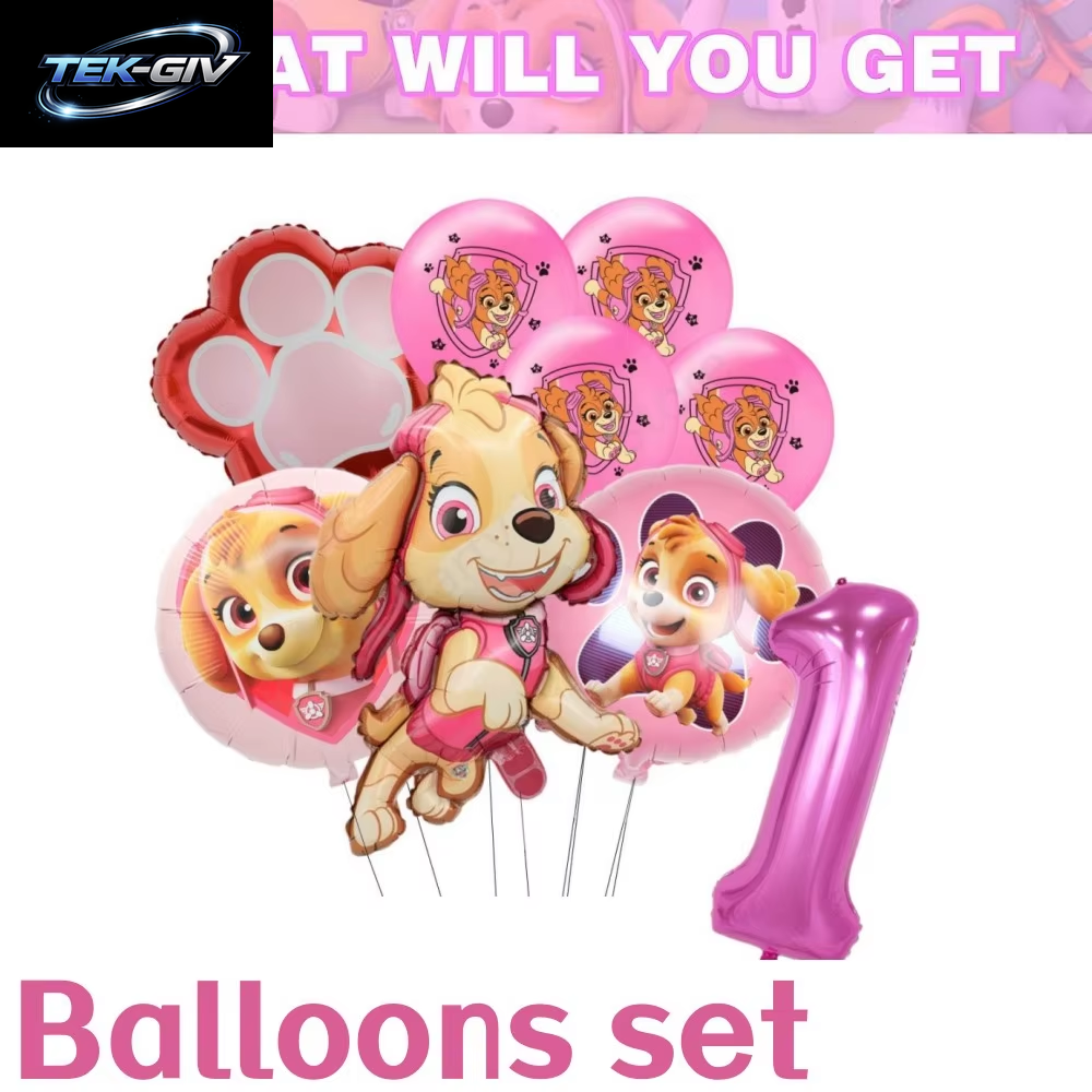 Rosa Paw Patrol Skye Geburtstag Party Dekorationen Skye Folie Latex Ballons Geschirr Teller Hintergrund Für Kinder Mädchen Party Supplies