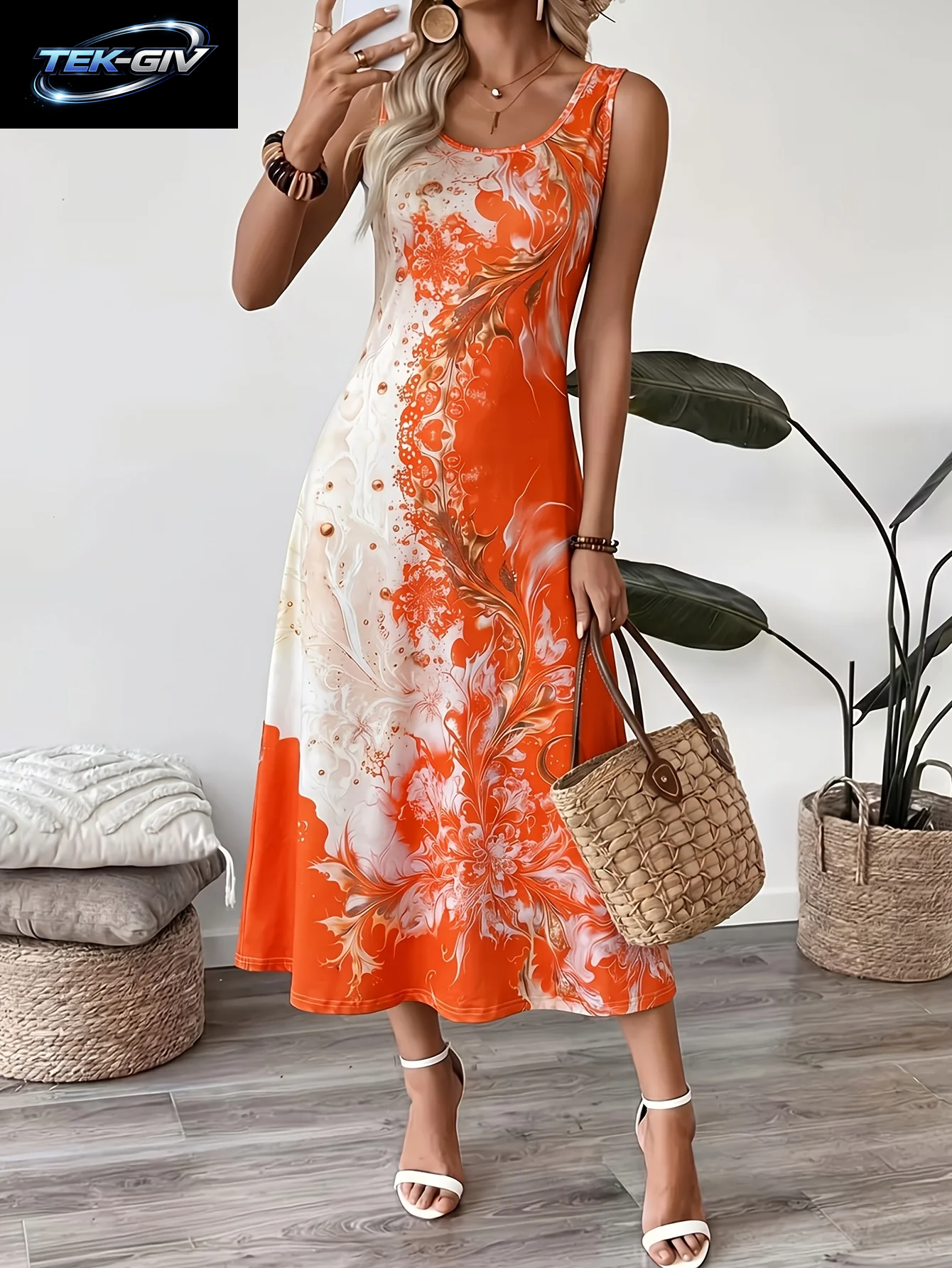 2026 Damen Freizeitkleider Luxuriöses Künstlerisches Farbverlauf-Print Ärmelloses Tanktop-Kleid Damenmode Elegantes Strandkleid Neu