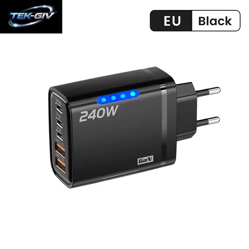 240W Gan-Schnellladegerät Mit Led-Licht 5-In-1 2Usb+3Type-C Multi-Port-Handy-Ladegerät Für Iphone 15-17 Serie Samsung Huawei Xiaomi 15
