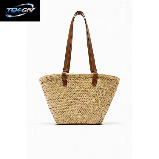 Naturgras-Schultertasche Aus Stroh, Nischen-Webtasche, Strandtasche Für Den Urlaub Am Meer