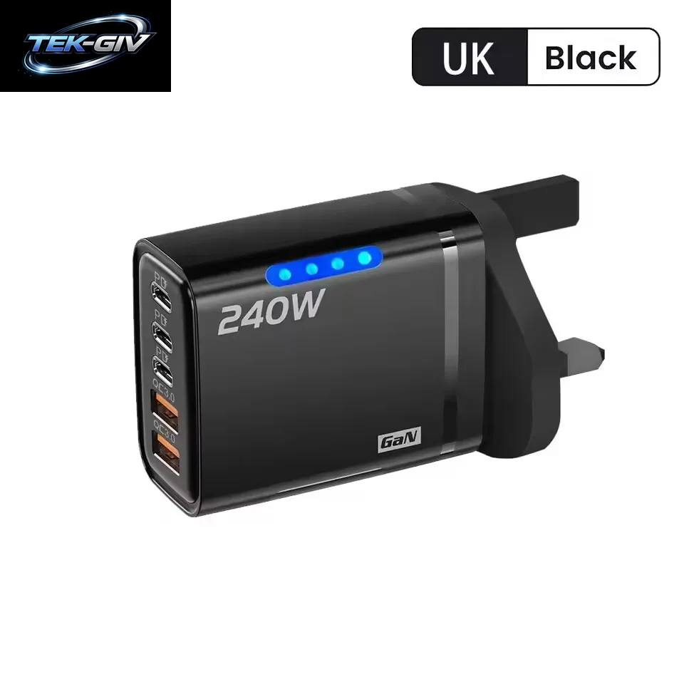 240W Gan-Schnellladegerät Mit Led-Licht 5-In-1 2Usb+3Type-C Multi-Port-Handy-Ladegerät Für Iphone 15-17 Serie Samsung Huawei Xiaomi 15