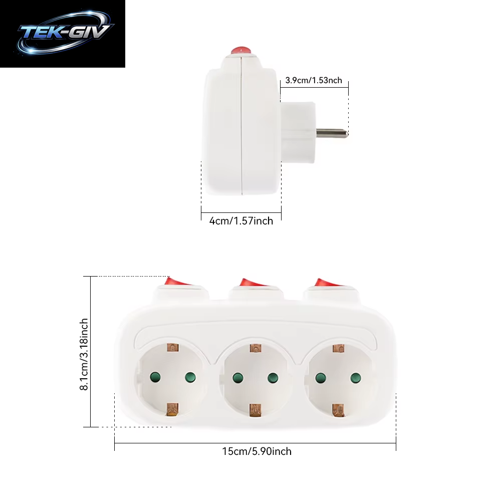 CILIA 1/2 Stück Eu-Stecker, 3-In-1, Steckdose Mit 3 Schaltersteuerung, Multi-Steckdosenleiste, 3 Steckdosen, Für Zuhause