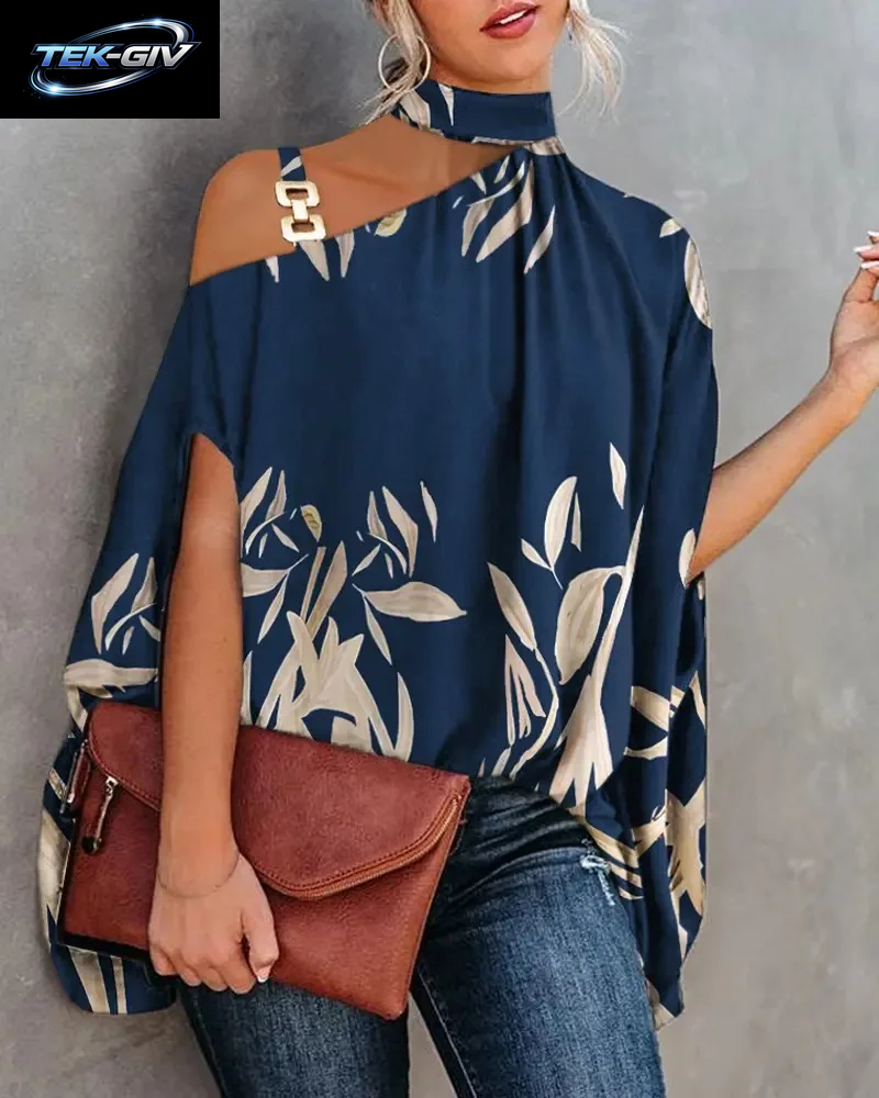 Lässig Lose Frauen Bluse Mode Fledermaus Ärmel Druck O-Ausschnitt Shirts Top Frühling Sommer Büro Dame Blusen Elegante Tops