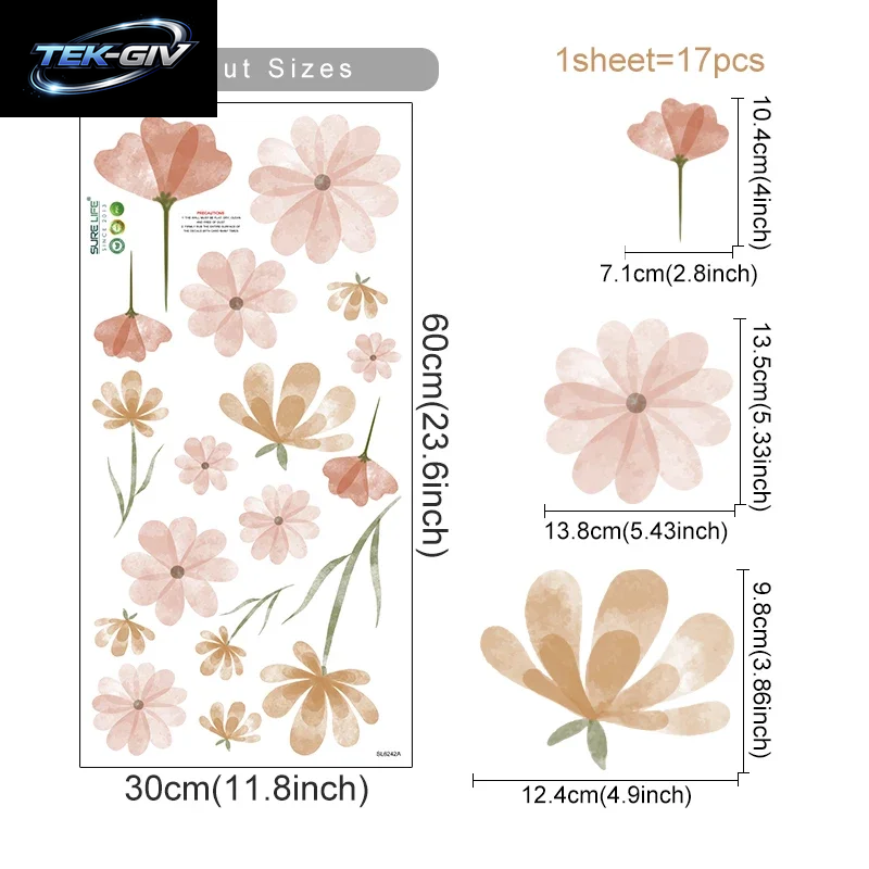 Boho-Blumen-Wandaufkleber Für Kinder, Aquarell, Schlafzimmer, Wohnzimmer, Heimdekoration, Kunst, Umweltfreundlich, Abnehmbare Aufkleber, Pvc-Wandbilder
