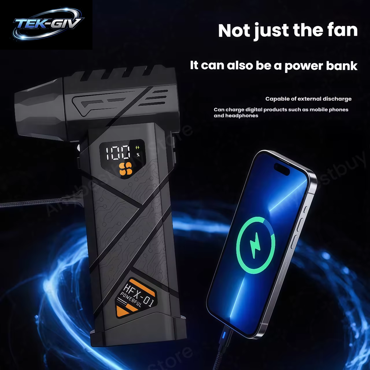 HFX-01 Leistungsstarkes Turbo-Luftgebläse, 380 G Blaskraft, Starker Luftstrom, Turbo-Lüfter, Powerbank-Funktion, Kabelloser Druckluft-Staubwedel