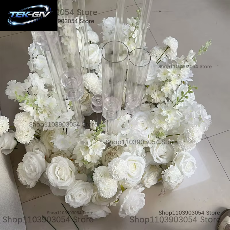Luxus 60 Cm 25 Zoll Künstliche Weiße Rose Hyazinthe Kranz Hochzeit Tisch Blumen Mittelstücke Dekor Straßenarrangement Party Requisiten