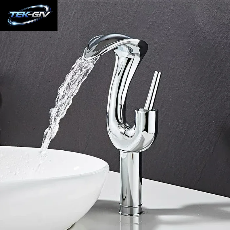 Weißer Cobra-Design Badezimmer-Waschtischhahn – Wasserfall-Mischbatterie Mit Kalt- Und Warmwasser-Keramikventil, Wassersparend, Weiß