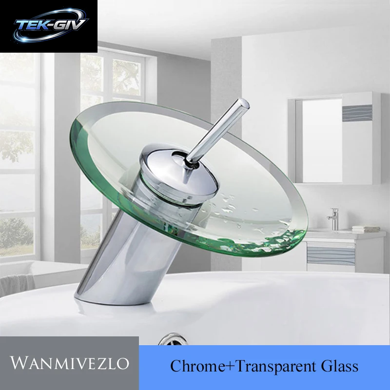 Bunter Glas-Wasserfall-Wasserhahn Für Badezimmer, Waschbecken, Chrom, Waschbecken, Waschbecken-Wasserhahn, Einhebelmischer, Deckmontage, Runder Mischbatterie