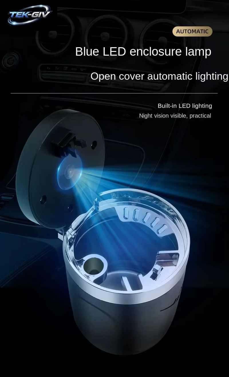 Auto-Aschenbecher Mit Led-Licht Universeller Legierungs-Aschenbecher Feuerhemmender Zigarettenhalter Autozubehör