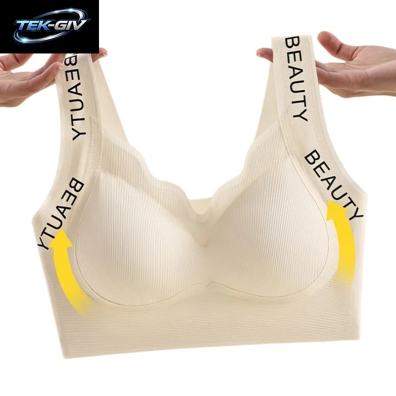 Gerippte Push-Up-Bhs, Kabelloser BH, Nahtlose Damenunterwäsche, Übergröße, Wellenausschnitt, Breiter Träger, Sexy Dessous, M-3XL