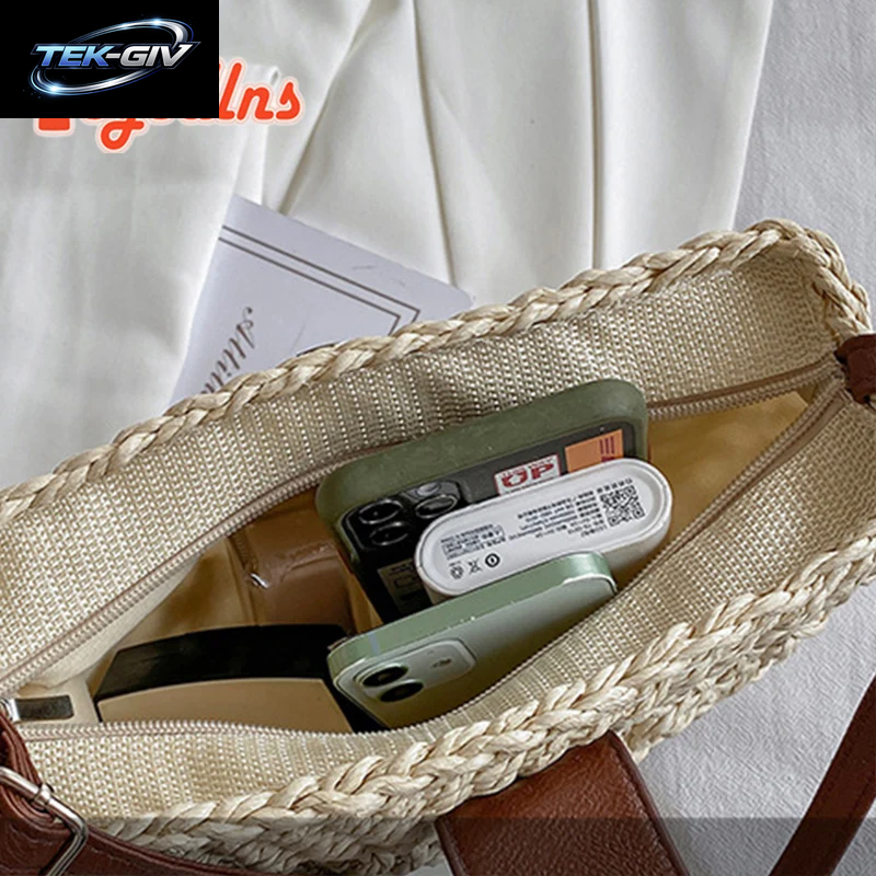 Yogodlns Sommer Stroh Tasche Für Frauen Mode Halbkreis Umhängetaschen Rattan Handgemachte Messenger Handtasche Reise Strand Taschen Tote