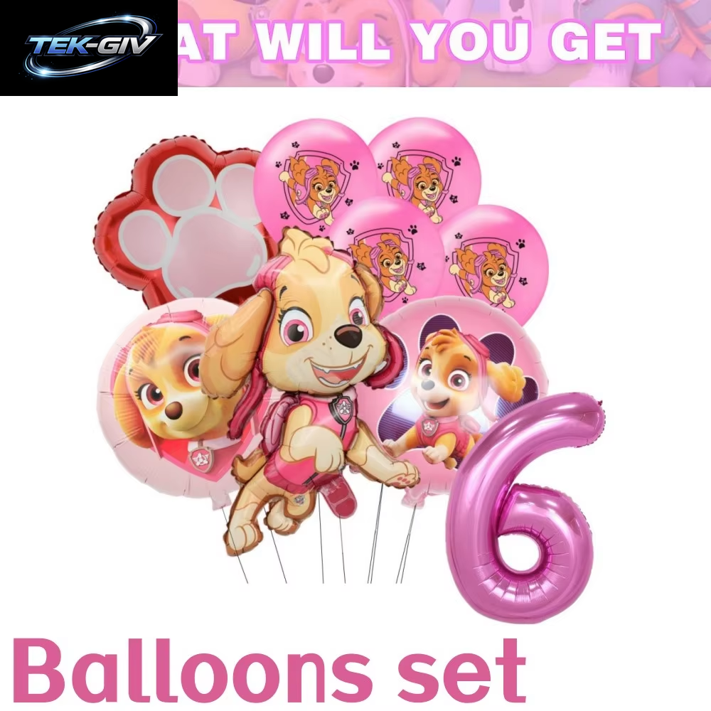Rosa Paw Patrol Skye Geburtstag Party Dekorationen Skye Folie Latex Ballons Geschirr Teller Hintergrund Für Kinder Mädchen Party Supplies