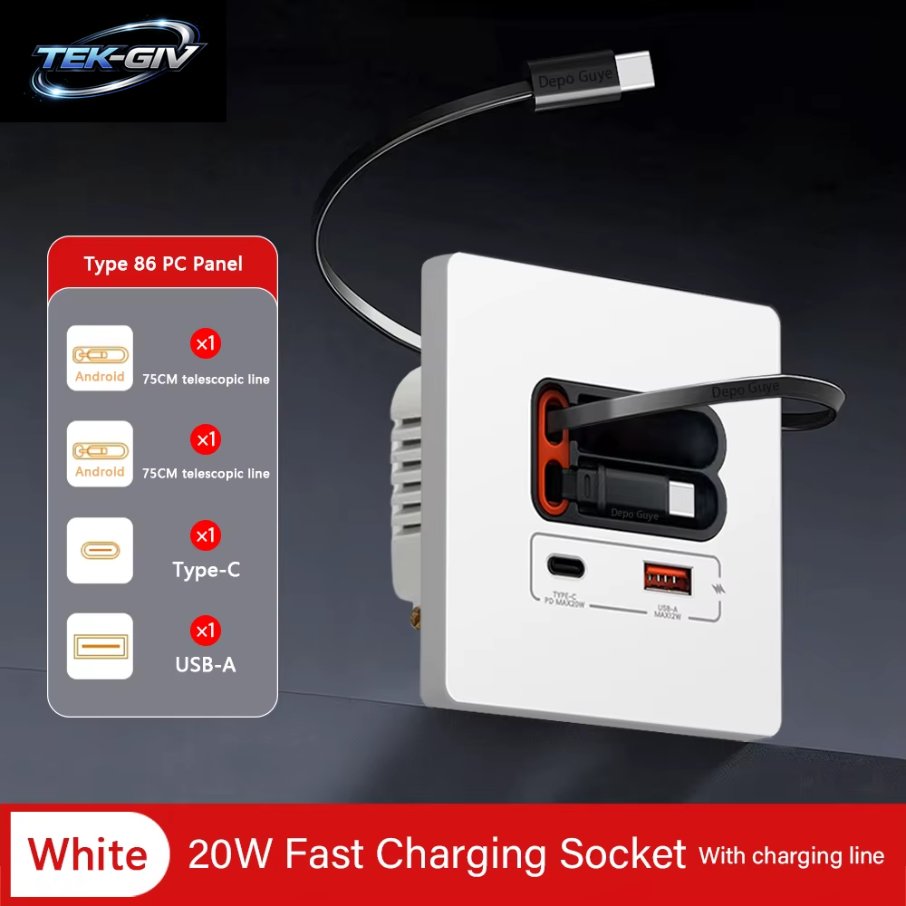 EU Universal 20W USB C Smart Steckdose Panel Mit Dual Typ-C Schnellladeanschlüssen Steckdose, Handy-Lade-Typ-C-Buchse