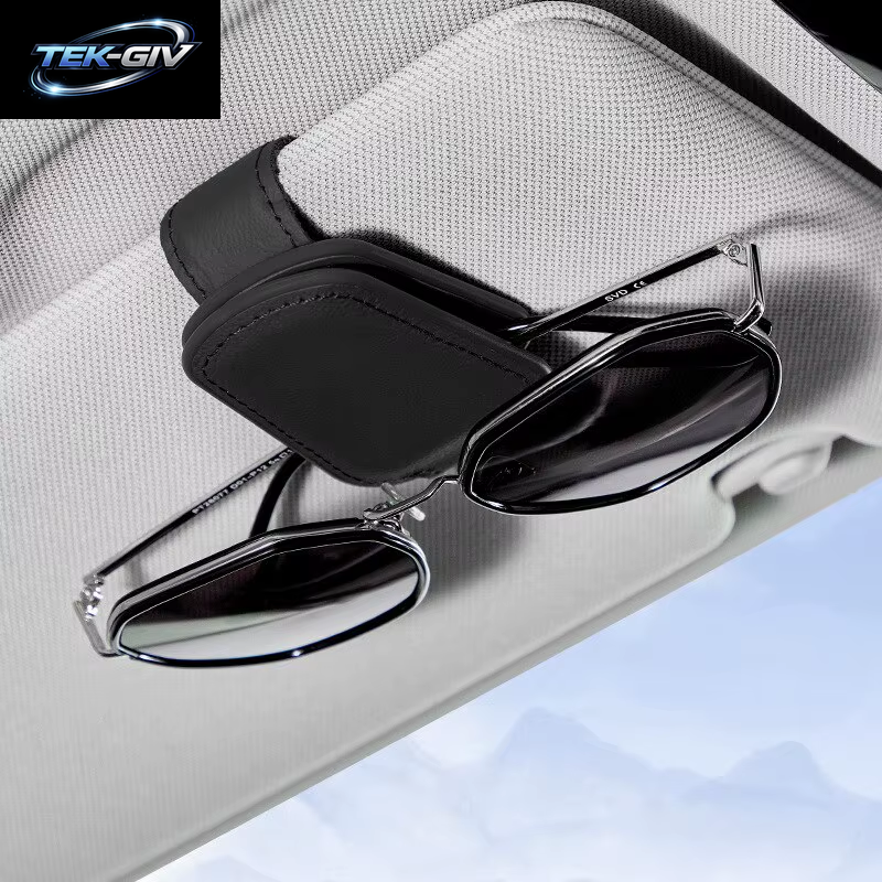 Schwarz PU Leder Auto Sonnenbrille Clip Sonnenblende Karte Kreative Multifunktionale Magnetische Saug Stabile Praktische Lagerung Clips