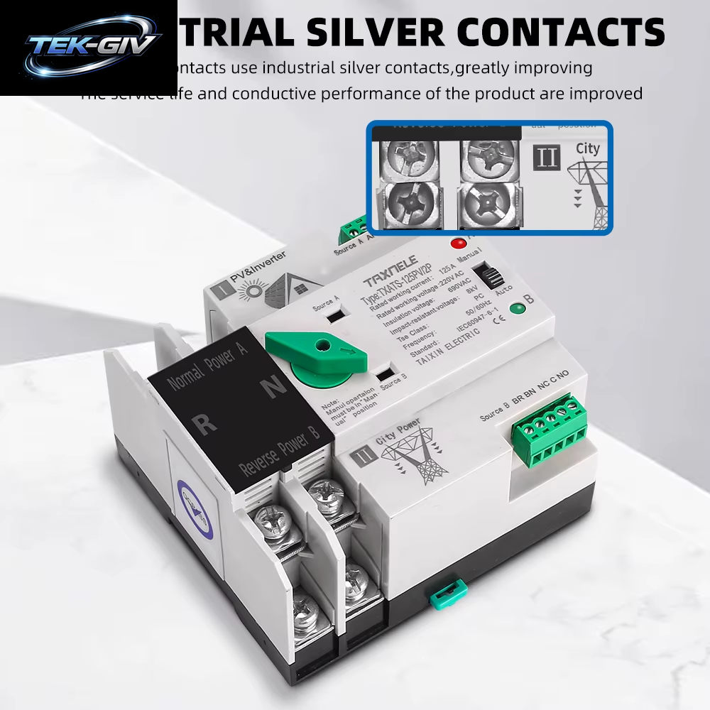 2P 3P 4P Din-Schiene ATS PV Inverter Dual Power Automatische Transfer Wahlschalter Unterbrechungsfreie 63A 100A 125A Photovoltaik Solar