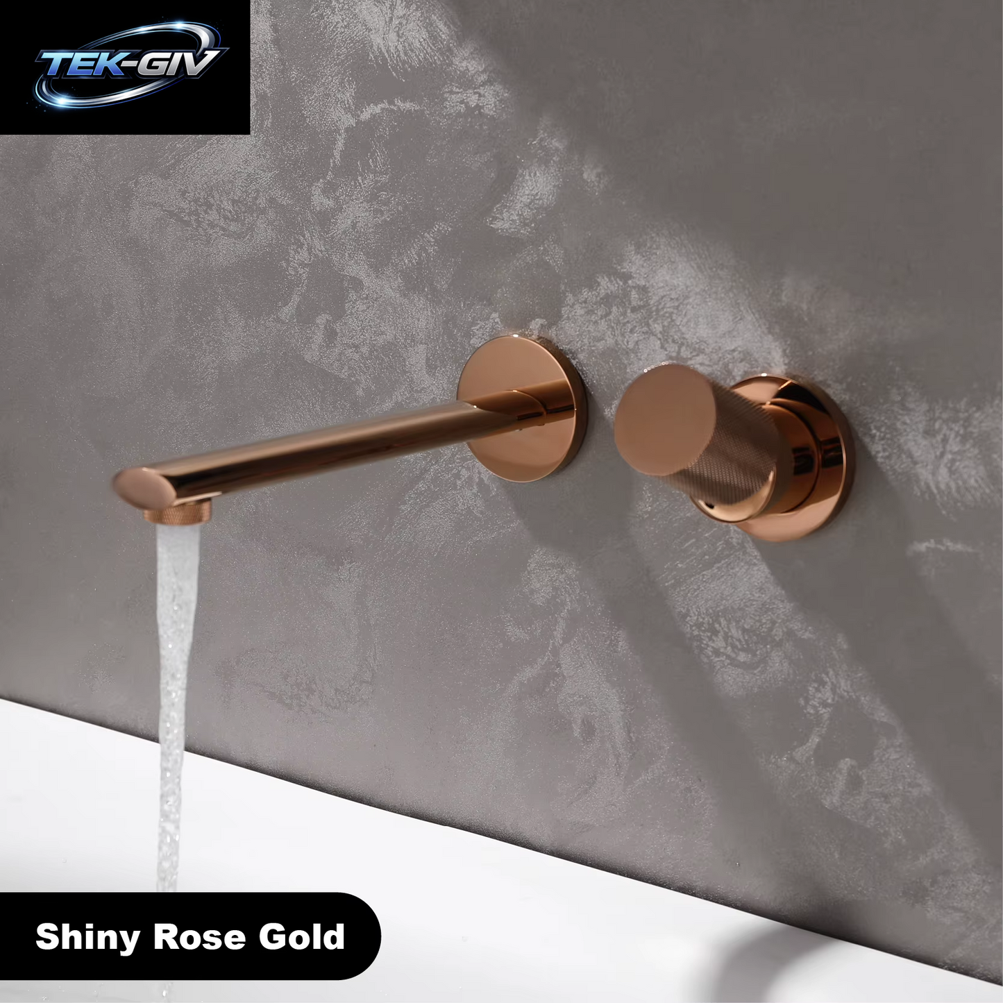 Luxuriöser, an Der Wand Montierter Badezimmerhahn Aus Gebürstetem Goldmessing Mit Einstellbarem Wasservolumen. Eingebettetes Design Für Warm- Und Kaltwasser-Waschtischarmaturen