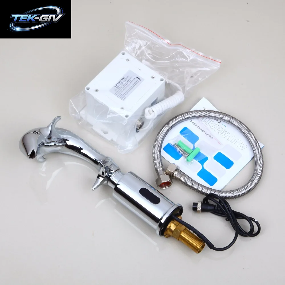 OUBONI Chrome Polnischen Waschen Becken Sinn Armaturen Automatische Sensor Hand Freies Delphin Bad Becken Waschbecken Wasserhahn Chrome Mischbatterie