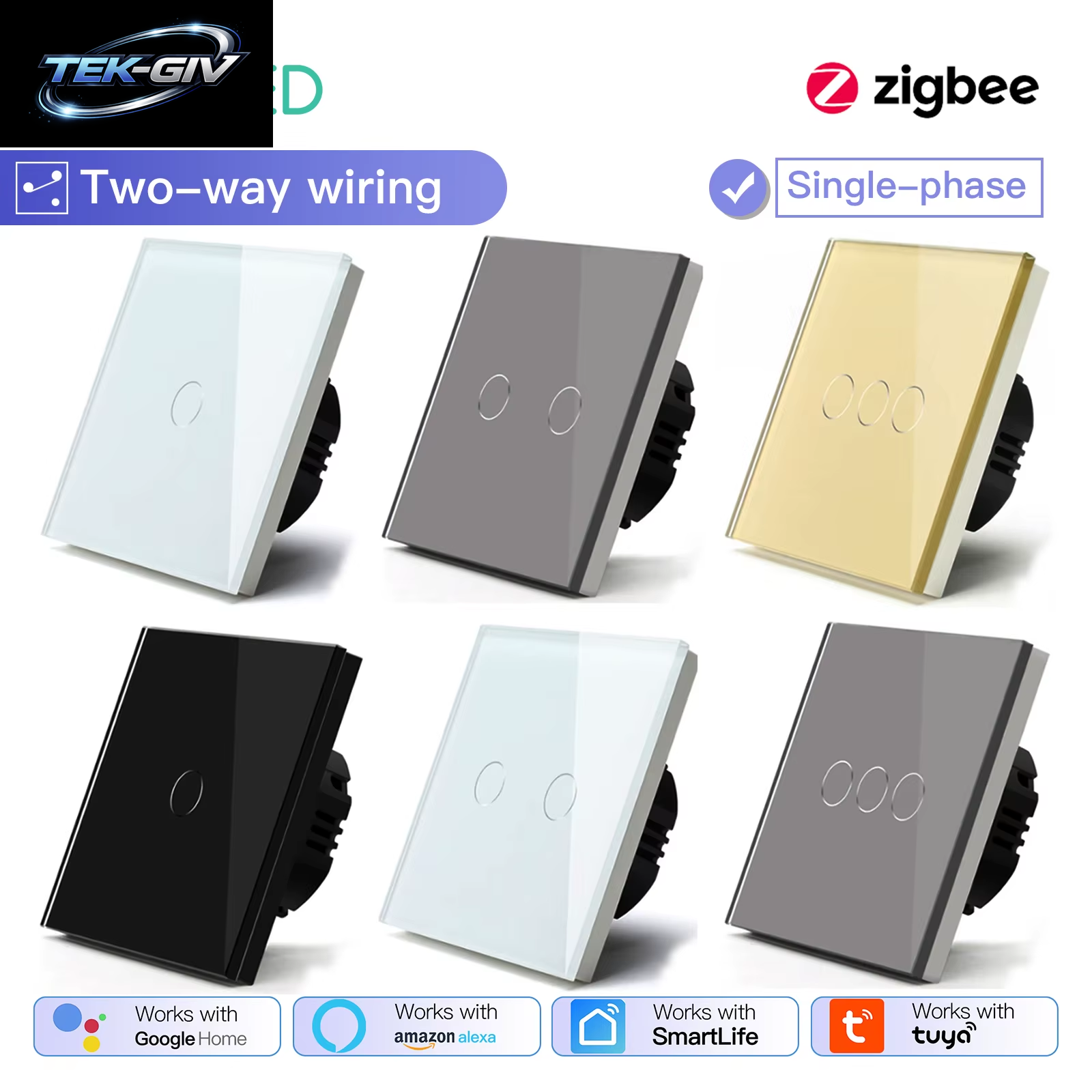 BSEED Zigbee Schalter 1/2/3Gang 2Way Verdrahtung Smart Touch Licht Schalter Wand Sensor Schalter Tuya APP Smart Leben Google Alexa