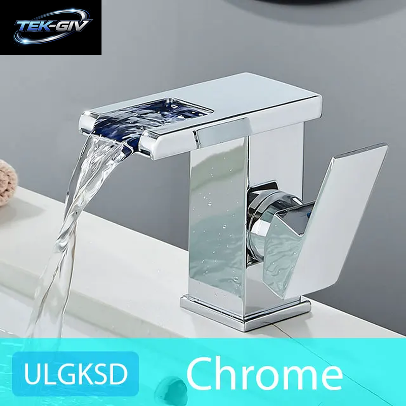 ULGKSD Waschbecken-Wasserhähne, Kalt Und Warm, Hydroelektrischer Led-Waschtischarmatur, Deckmontage, Wasserfall-Mischbatterie, Küche, Dual-Use-Wasserhahn, Kran