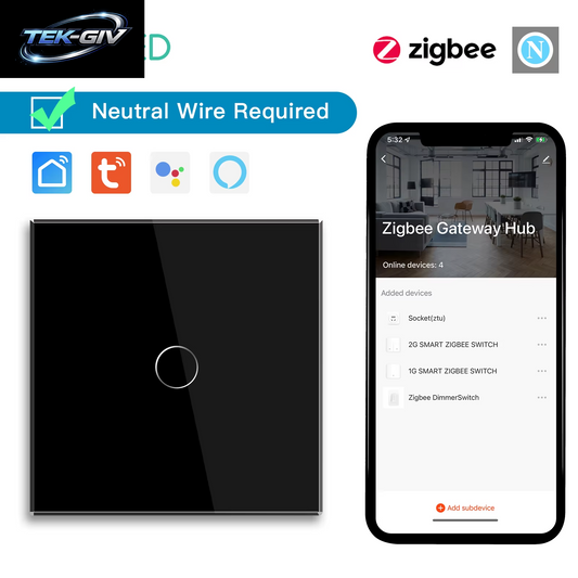 BSEED 1/2/3Gang Zigbee Wand-Touch-Schalter plus Eu-Steckdosen Doppelte Dreifach-Lichtschalter Tuya Smart Life App Neutral Erforderlich